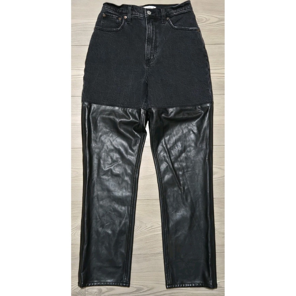 Abercrombie & Fitch Mixed Fabric Ultra High Rise Ankle Straight Jean Black 27/4